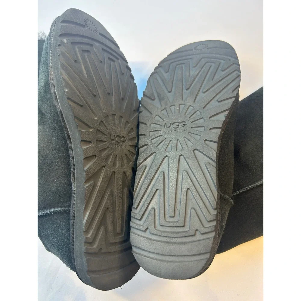 UGG Bailey Button Triplet Boots Women 11 Black Suede Shearling Tall 1873